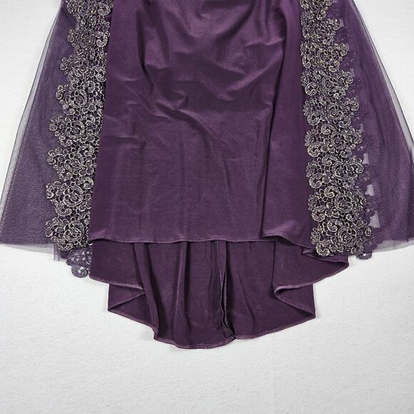 XSCAPE Purple Crochet Lace Column Gown Formal Dress 4 Sheer Stretch Event Party - Picture 11 of 16